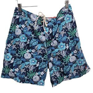 Nautica Mens Swim Trunks Size Large Blue Floral Tropical Hawaiian Elastic Waist